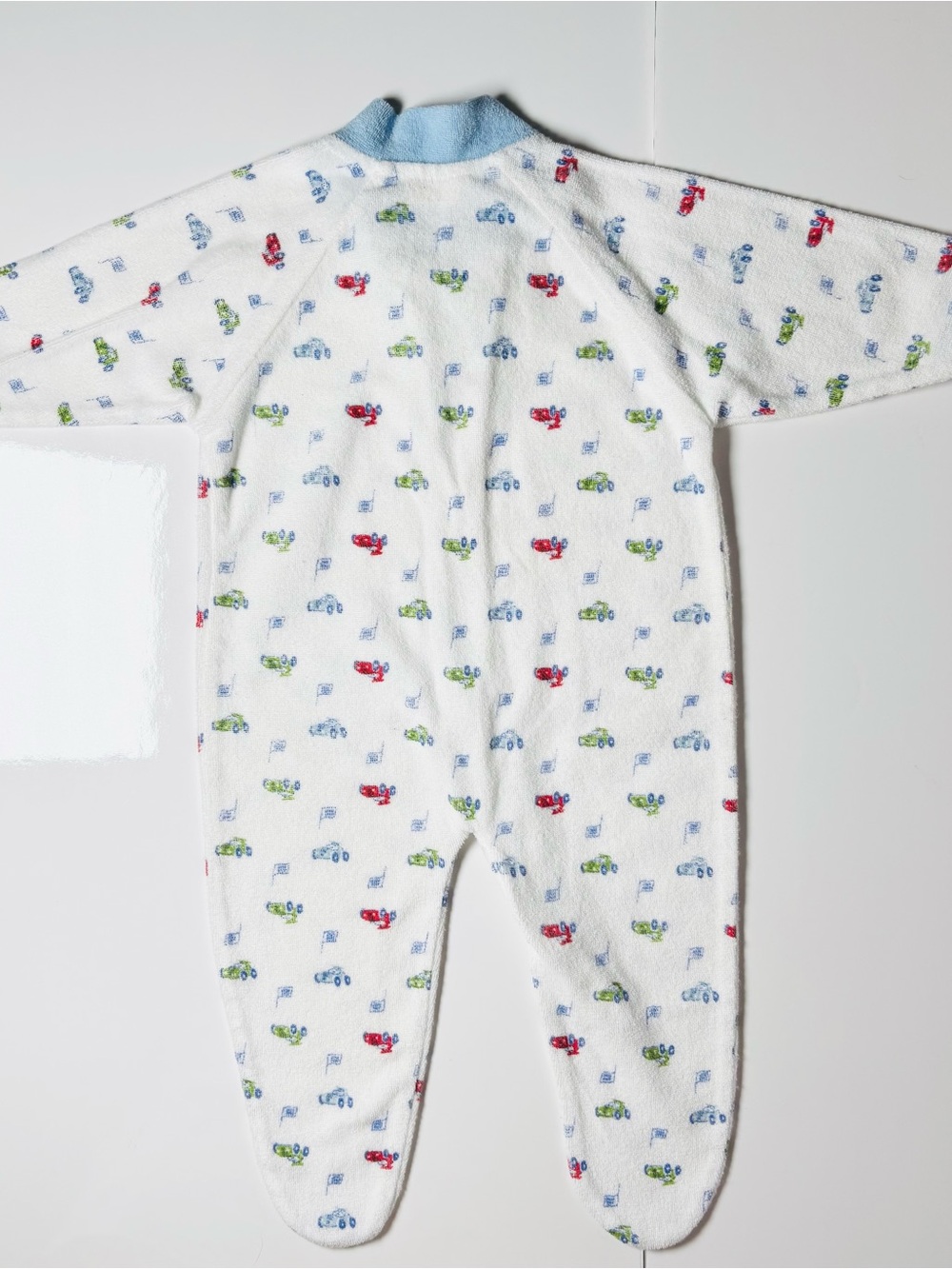 Vintage Tendertyme White Fleece Footed Sleeper Racecar Print S 3-6M retro - Picture 6 of 9